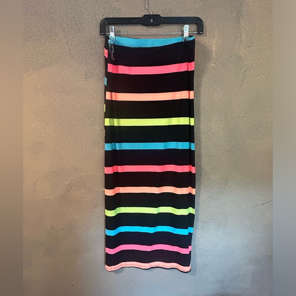 Tube top neon black striped body con dress size L